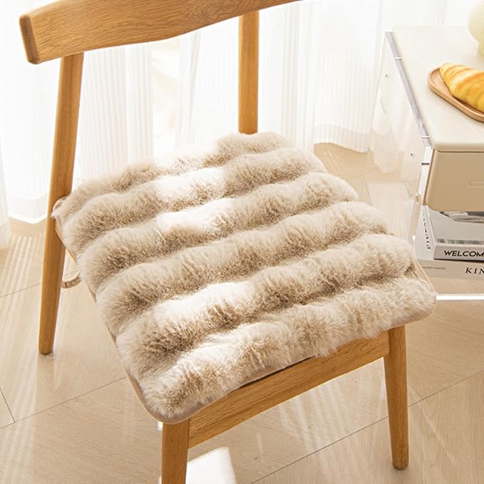 Square Faux Fur Seat Cushion, Faux Rabbit Fleece Chair Pad, Winter Thick Plush by Unknown
