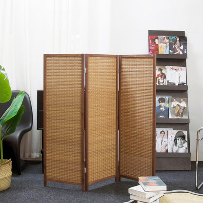 furnnylane 3 panel short room divider screen,brown freestanding showing dimensions