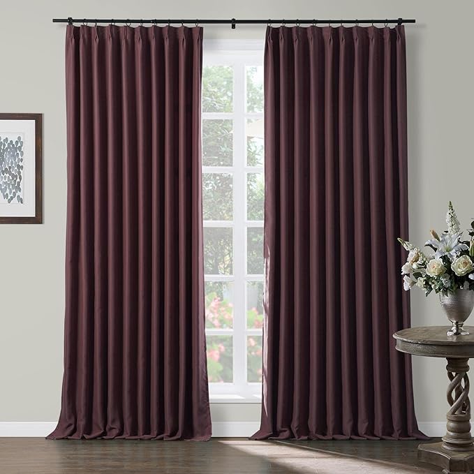 TWOPAGES Burgundy Pinch Pleated Room Darkening Curtain 63 Inches Long, Solid by TWOPAGES