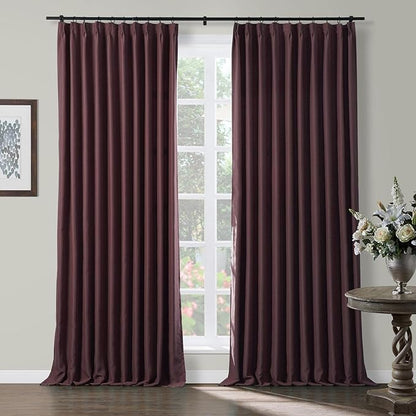 TWOPAGES Burgundy Pinch Pleated Room Darkening Curtain 63 Inches Long, Solid by TWOPAGES