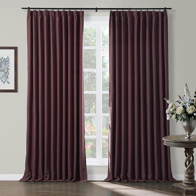TWOPAGES Burgundy Pinch Pleated Room Darkening Curtain 102 Inches Long by TWOPAGES