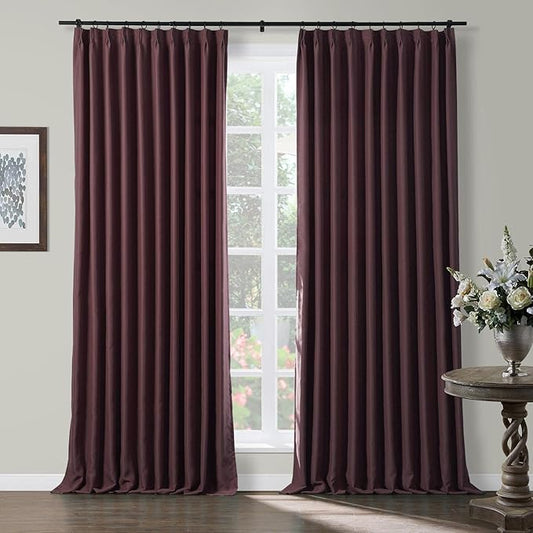 TWOPAGES Burgundy Pinch Pleated Room Darkening Curtain 90 Inches Long, Solid by TWOPAGES