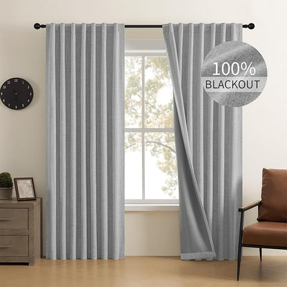 CUCRAF Linen 100% Blackout Curtains 72 Inch Length 2 Panels Set, Back Tab and by CUCRAF