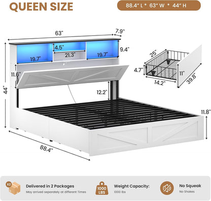 aogllati queen bed frame with storage bookcase headboard shown in use