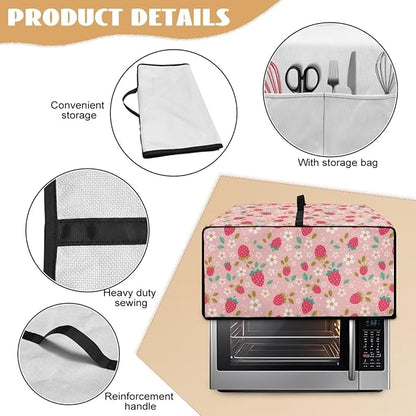 Pink Strawberry Cherry Blossom Print Microwave Oven Dust Cover Toaster Oven - Image 6