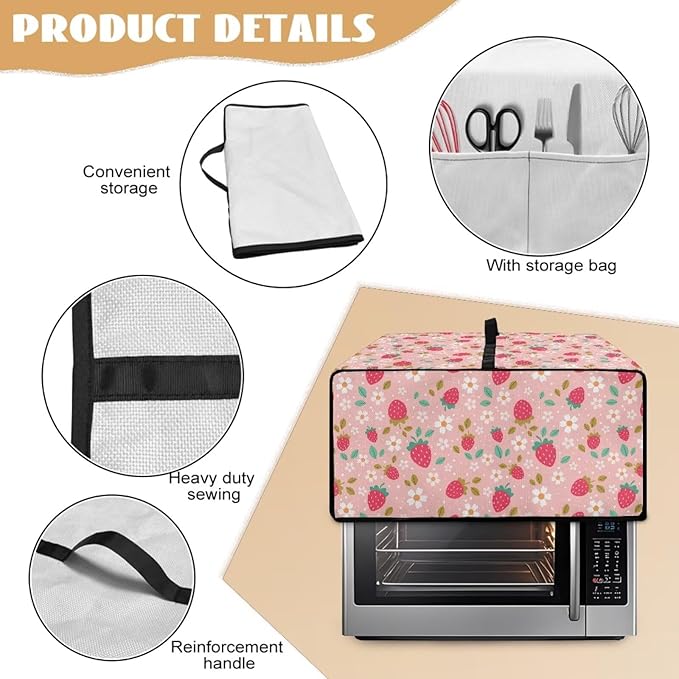 Pink Strawberry Cherry Blossom Print Microwave Oven Dust Cover Toaster Oven - Image 6