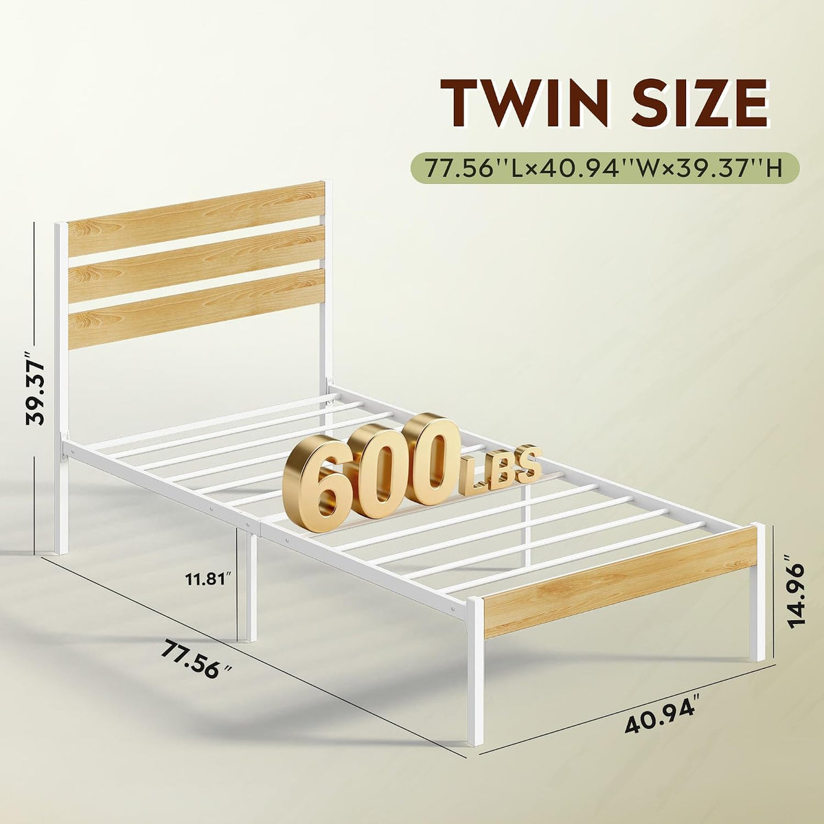 wlive twin bed frames with headboard, metal platform shown in use
