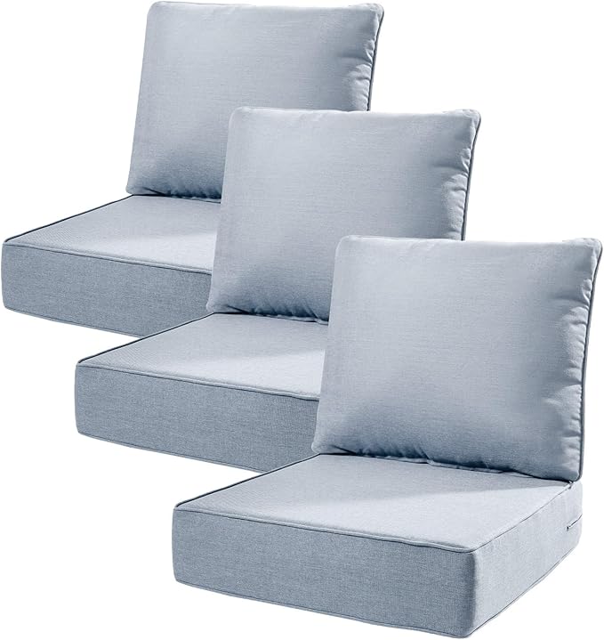 6" Thick Outdoor Cushions 22x24x6, 3-Set Deep Seat Patio Cushions by Pugire
