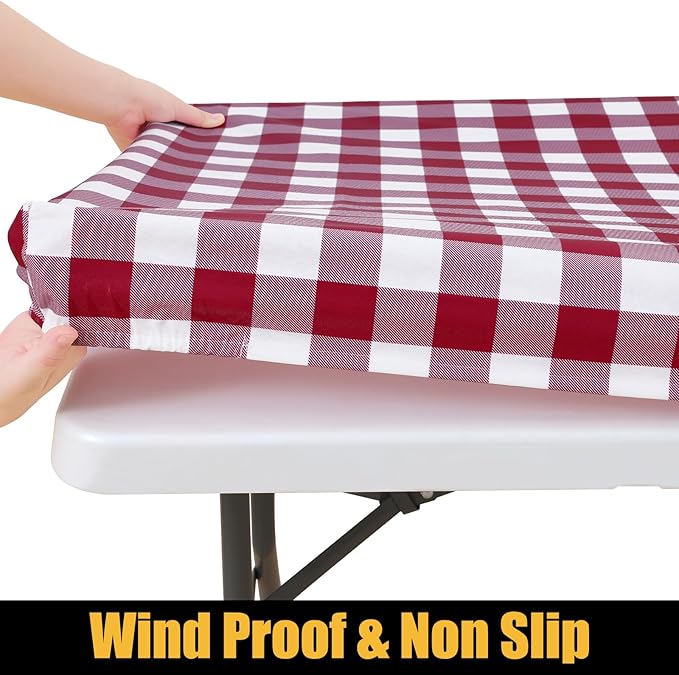 Smiry Rectangle Picnic Table Cloth, Elastic Waterproof Fitted Vinyl Tablecloths - Image 2