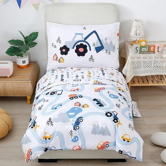 PERFEMET 5-Piece Kids Comforter Full Size Set Reversible Trucks Cars Bedding by PERFEMET