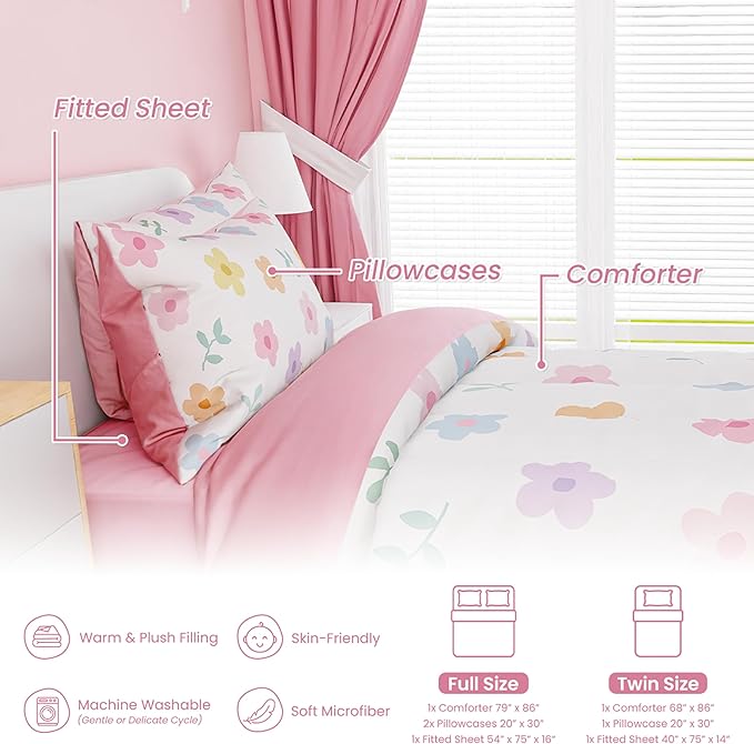 SANDJEST Floral Comforter Set Twin Size 68x86in - Image 3