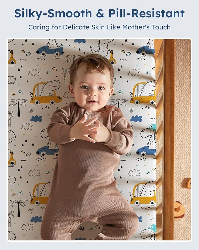 Pack and Play Sheets Fitted 3 Pack, Mini Crib Sheets - Image 2