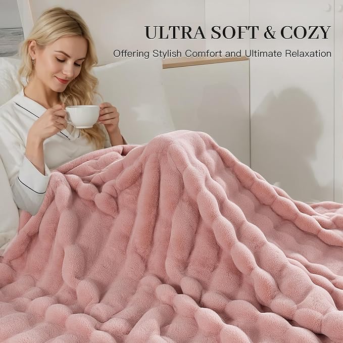 NEXHOME PRO Faux Fur Throw Blanket Pink, Luxury Soft Decorative Cozy Plush Long - Image 2