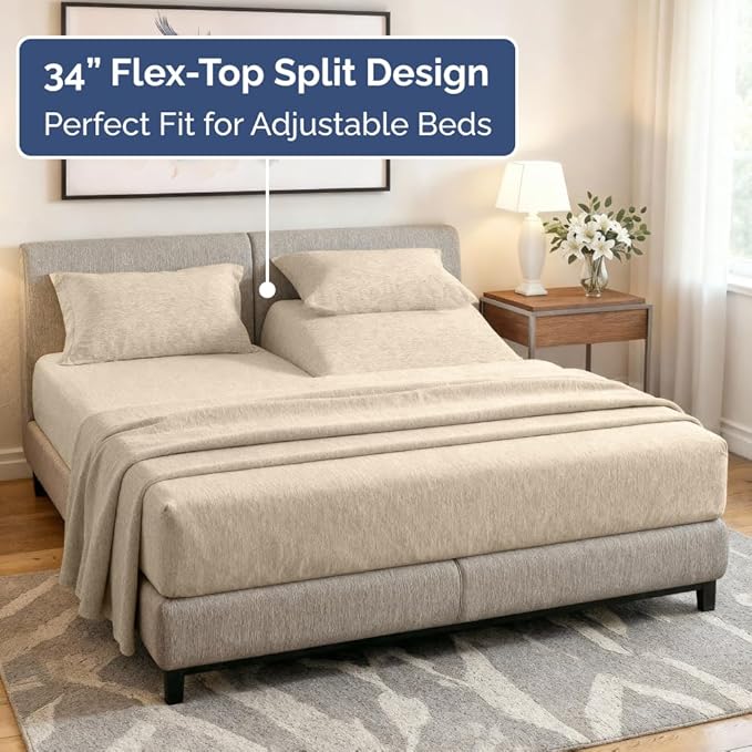 Split Head King Sheet Set – 4 Piece Flex Split Top King Sheets - Image 3