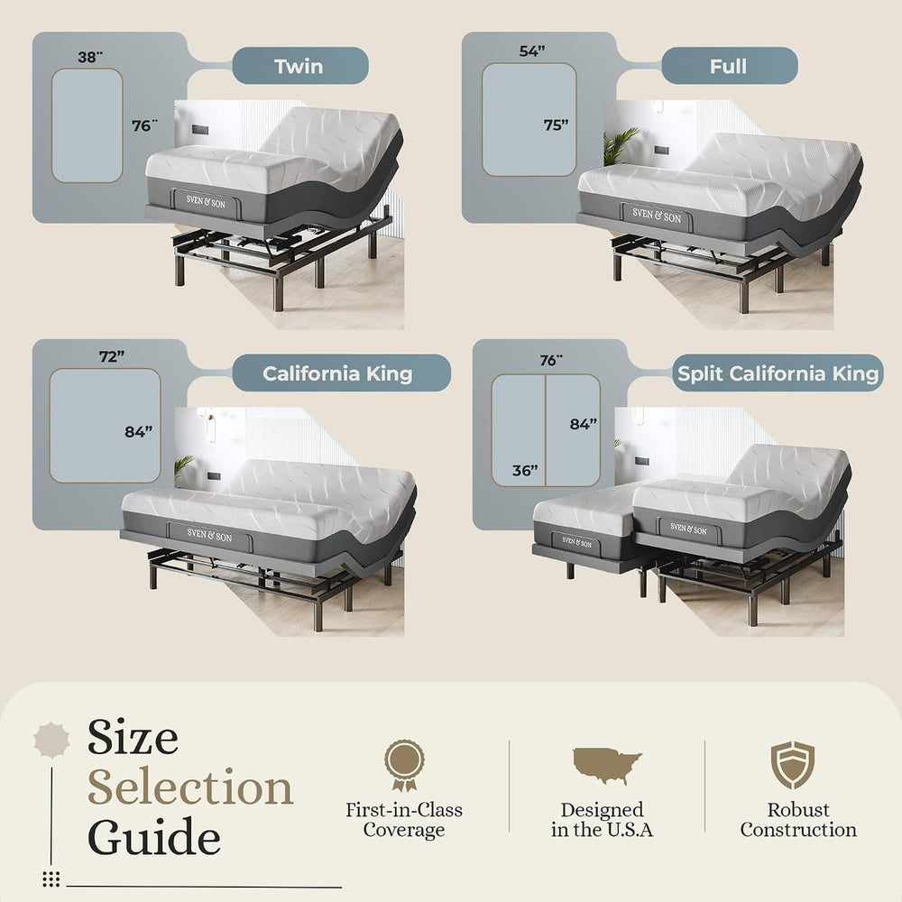 Sven & Son Harmony Adjustable Bed Base, Head and Foot Lift, Massage, Unde...