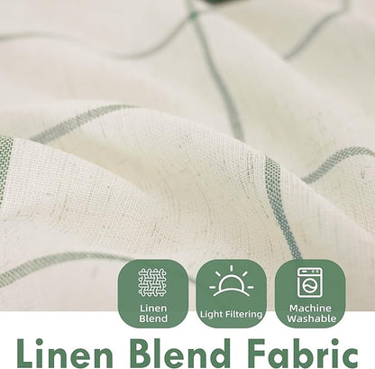 DriftAway Kitchen Curtains Striped Tier Linen Short Curtains Windowpane Plaid - Image 2