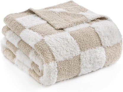 Snuggle Sac Checkered Throw Blanket Faux Fur Microfiber Blankets - Image 6