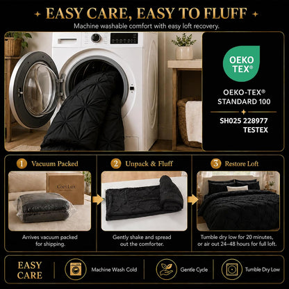 cozylux full size comforter sets black, 7 pieces, front angle view