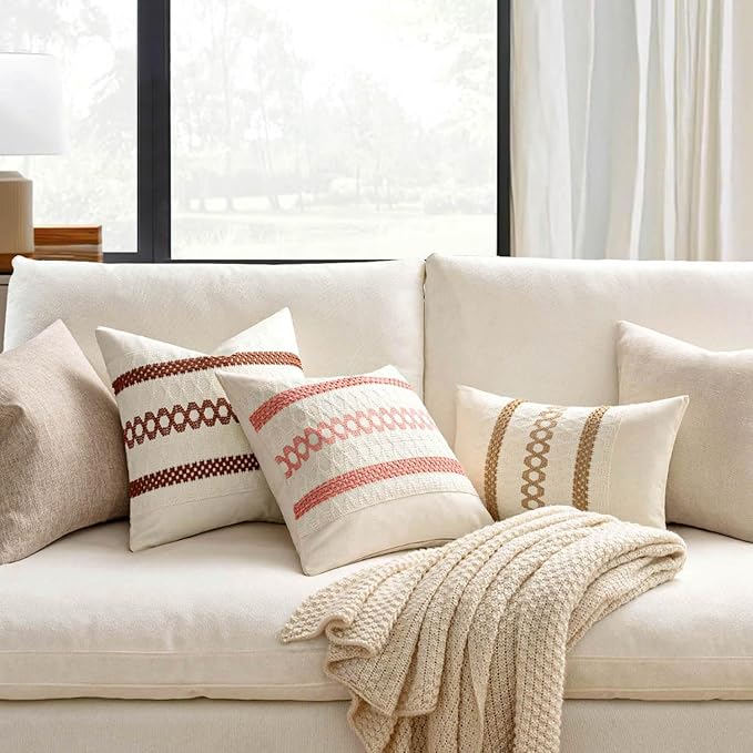 MIULEE Set of 2 Rust Decorative Pillow Covers 18x18 Inch Farmhouse Rustic Boho - Image 2