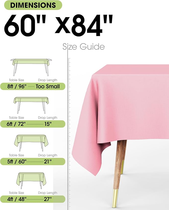 Pureegg Rectangle Table Cloth 60" x 84" – 8 Packs, Durable Polyester Tablecloth - Image 3