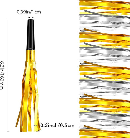 200 Pcs Party Blowers Noise Makers Party Horns Blowout Clappers Noisemakers for Halloween Christmas Birthday Sporting Party New Year's Eve Party Supplies 2025(Black Gold, Black Silver)