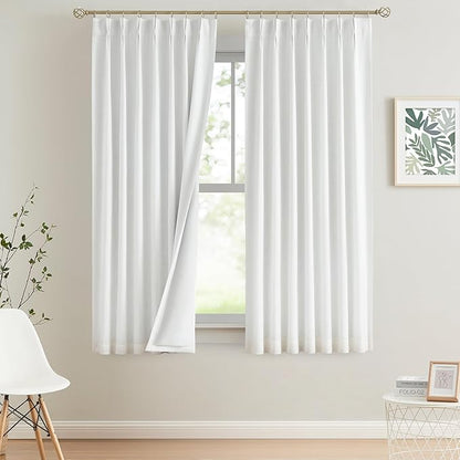 Vision Home White Pinch Pleated Full Blackout Curtains Thermal Insulated Window by VisionHome