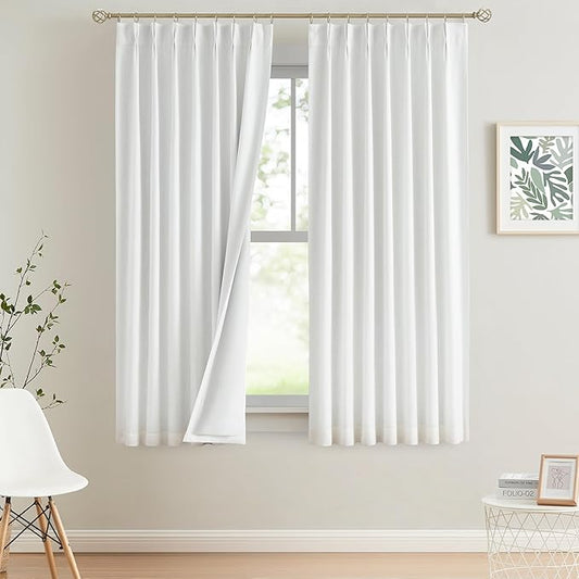 Vision Home White Pinch Pleated Full Blackout Curtains Thermal Insulated Window by VisionHome