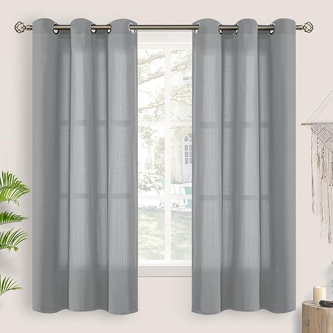 BGment Grey Sheer Curtains 63 Inch Length 2 Panels, Natural Linen Grommet Semi by BGment