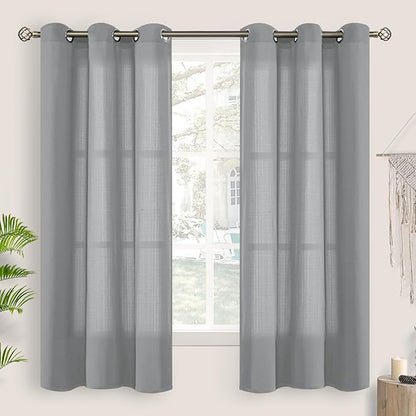 BGment Grey Sheer Curtains 63 Inch Length 2 Panels, Natural Linen Grommet Semi by BGment