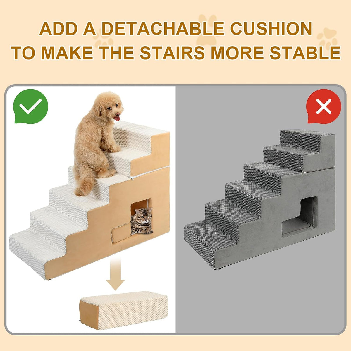 dog stairs for small dogs 27”h, 6-step dog shown in use