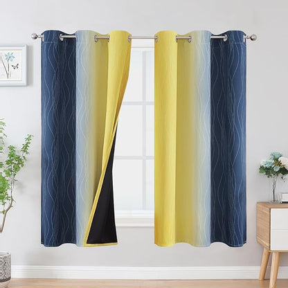 Estelar Textiler Yellow and Navy Blue Blackout Curtains by ESTELARTEXTILER