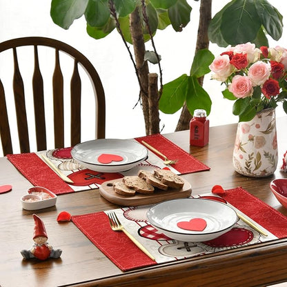 Artoid Mode Red Heart-Shaped Buttons Valentine Placemats Set of 4, 12x18 Inch - Image 3