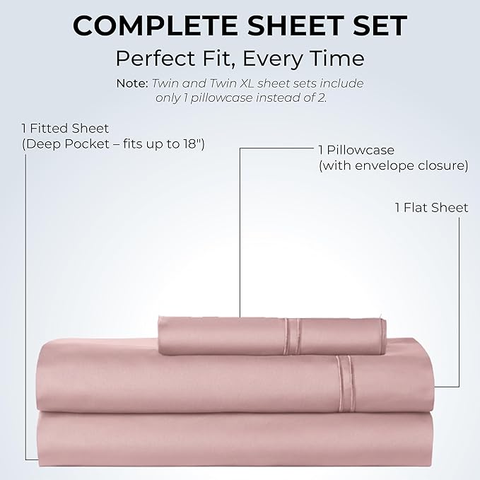 100% Natural Cotton Bed Sheets | 500 TC Single-Ply Sateen Weave Twin Sheets Set - Image 3