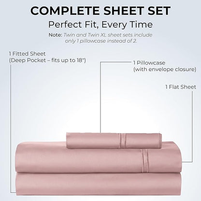 100% Natural Cotton Bed Sheets | 500 TC Single-Ply Sateen Weave Twin Sheets Set - Image 3