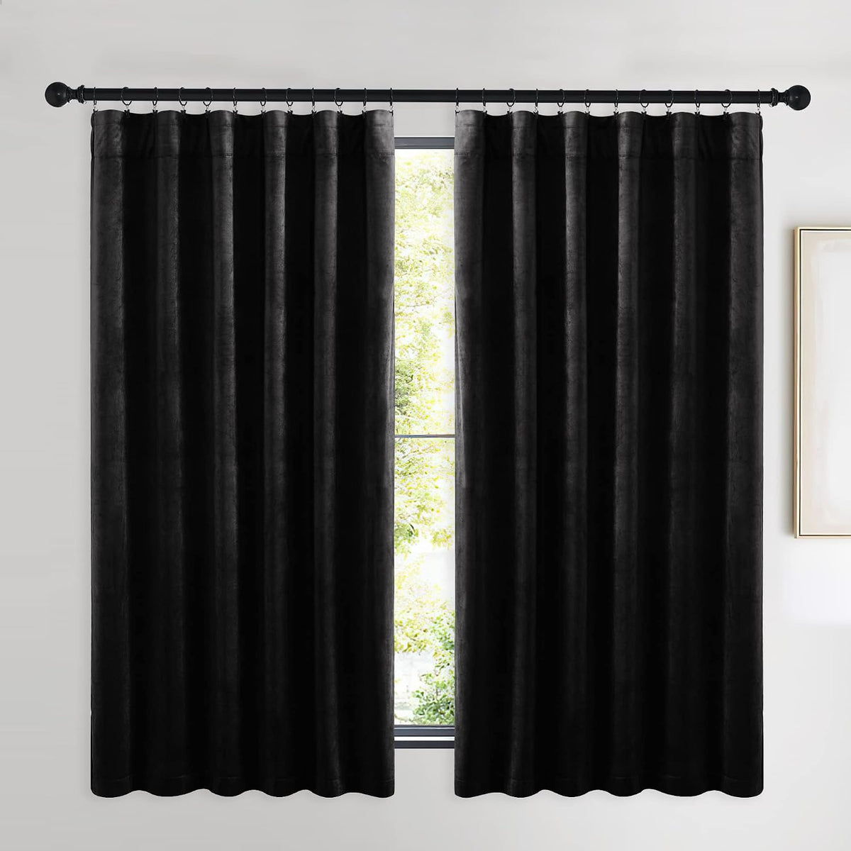 nicetown black out velvet curtains 63 inches long shown in use