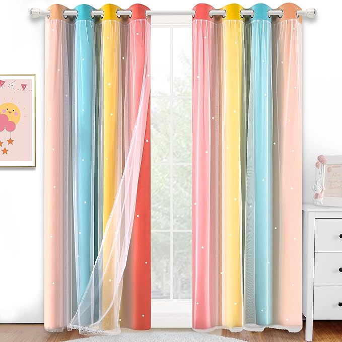 Kinryb Rainbow Star Cutout Curtains by Kinryb
