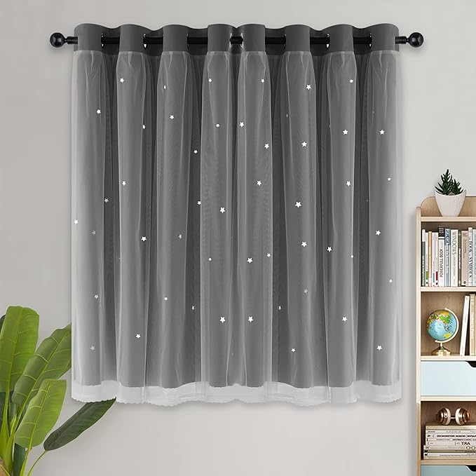 Kinryb Blackout Curtains for Girl Bedroom/Living Room/Classroom, Sheer Overlay - Image 2