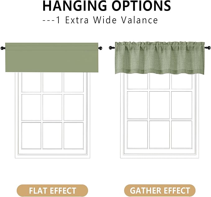 OVZME Green Valance for Windows, Light Filtering Faux Linen Textured Small - Image 3