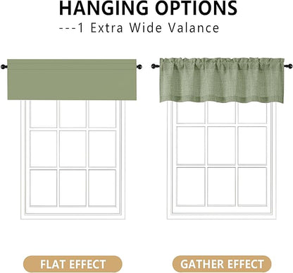 OVZME Green Valance for Windows, Light Filtering Faux Linen Textured Small - Image 3