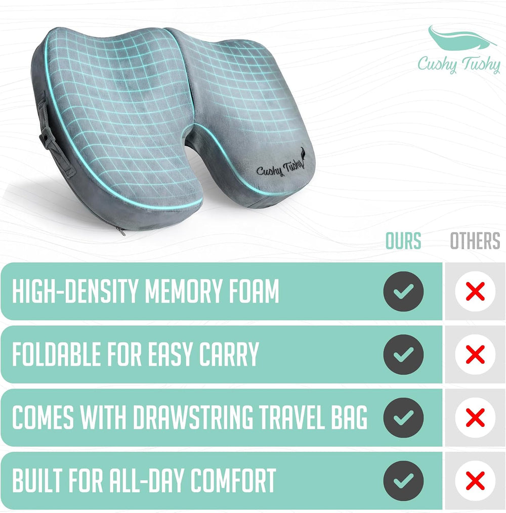Cushy Tushy Premium Foldable Travel Seat Cushion - for Relief of Lower Back, ...