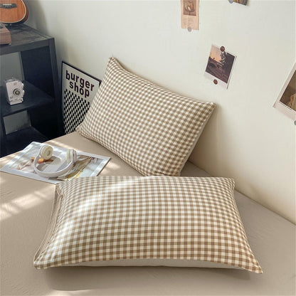 nayoroom gingham duvet cover set queen brown tan showing dimensions
