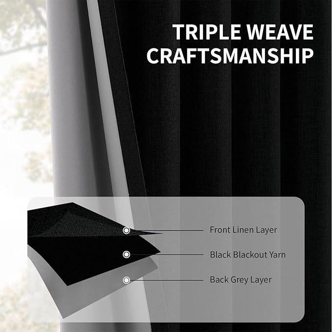 CUCRAF Linen 100% Blackout Curtains 84 Inch Length 2 Panels Set, Back Tab and - Image 6