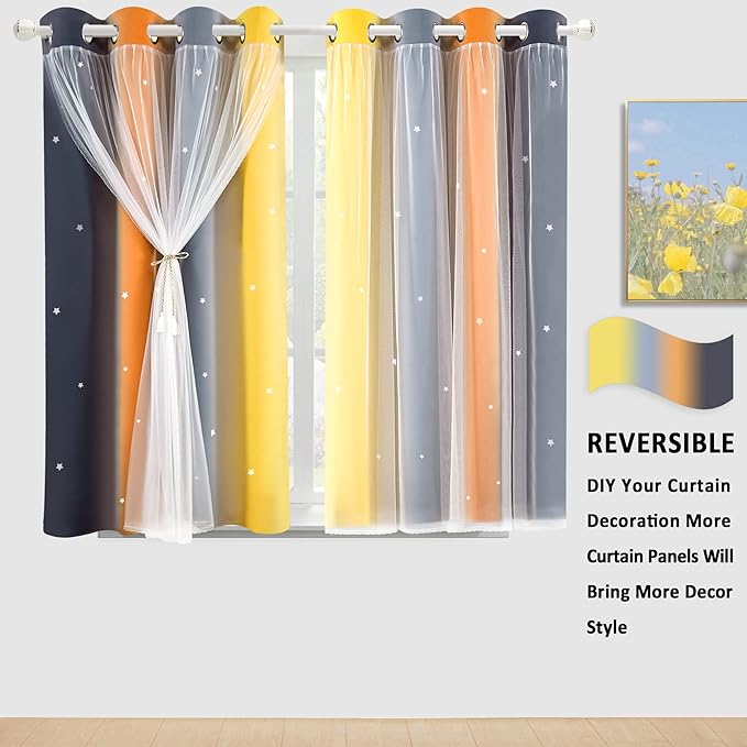 Kinryb Nursery/Kids/Girls Room Star Cut Out Blackout Rainbow Curtain - Image 4