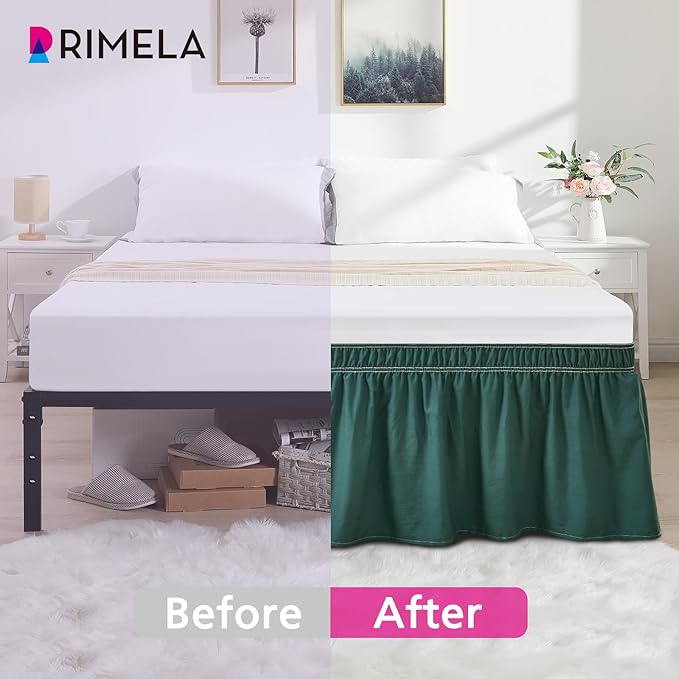 RIMELA Emerald Green Bed Skirt King Size 18 Inch Drop, Wrap Around Elastic - Image 5