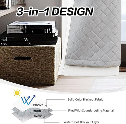 Soundproof 3-in-1 100% Blackout Room Divider Energy Saving Grommet Curtains - Image 3