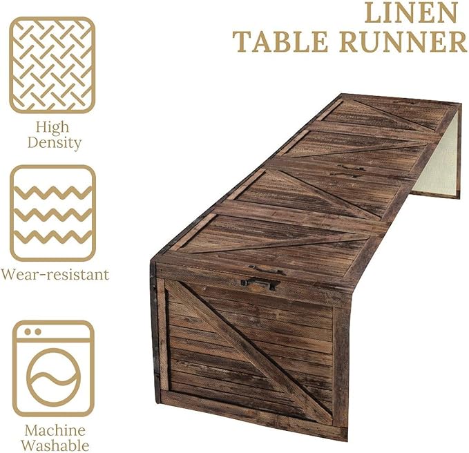 Rustic Wood Table Runner Vintage Wooden Barn Door Farmhouse Brown Kitchen - Image 7