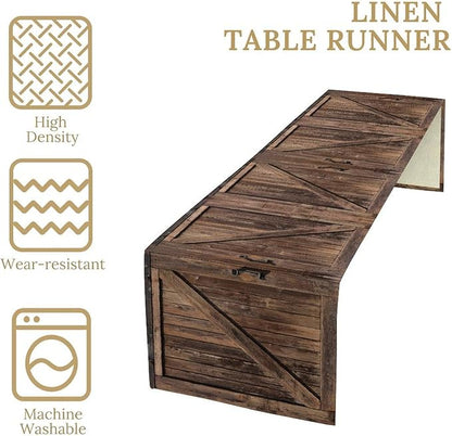 Rustic Wood Table Runner Vintage Wooden Barn Door Farmhouse Brown Kitchen - Image 7