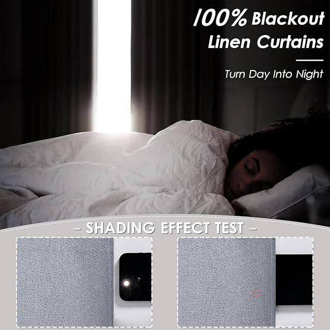 Linen 100% Blackout Curtains for Bedroom, Back Tab/Rod Pocket Curtain for - Image 8