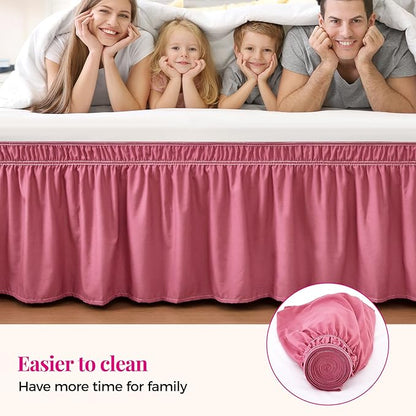 RIMELA Dusty Red Bed Skirt Queen Size 15 Inch Drop, Wrap Around Elastic Bedskirt - Image 5