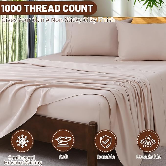 Extra Deep Pocket King Sheets 18-24 Inch 100% Egyptian Cotton 1000 Thread Count - Image 3